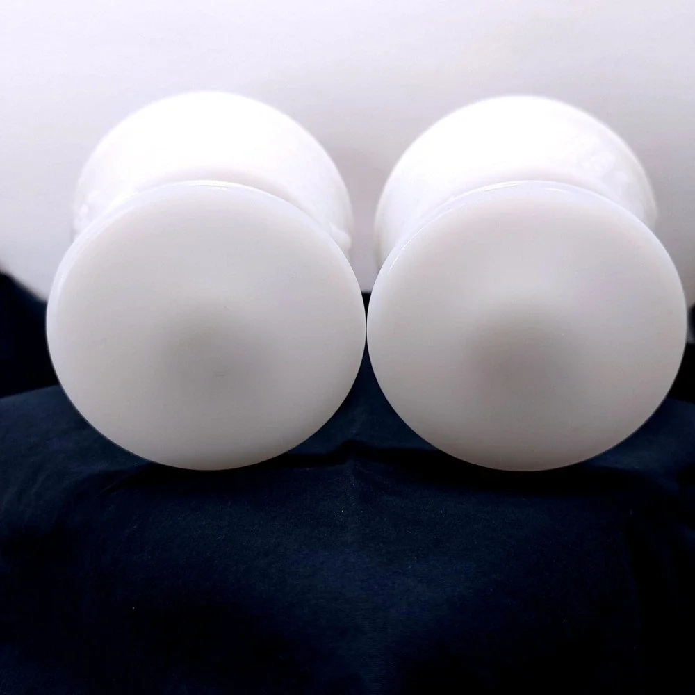 (2) ANCHOR HOCKING Footed Milk Glass Grape & Leaf Sherbet Ice Cream Dessert Cups